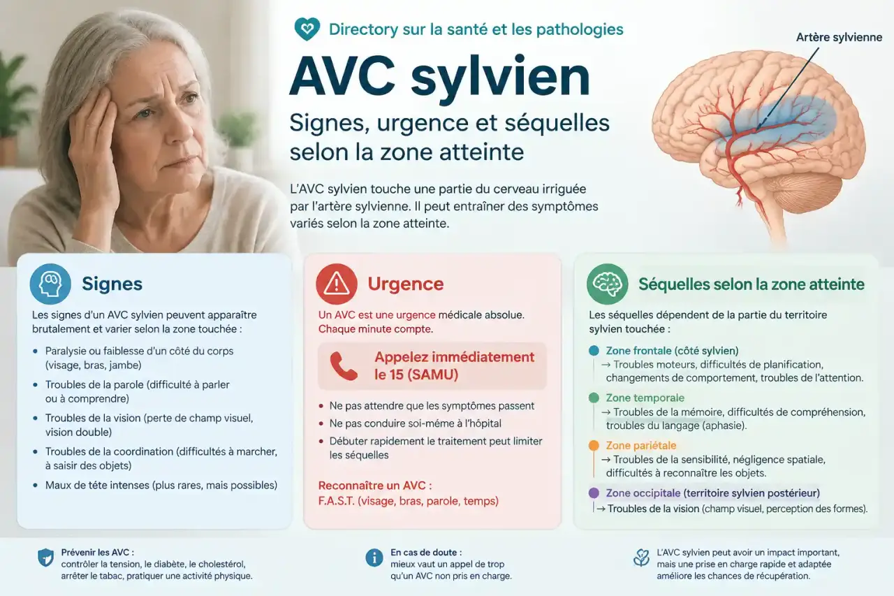 AVC sylvien : signes, urgence et séquelles selon la zone atteinte